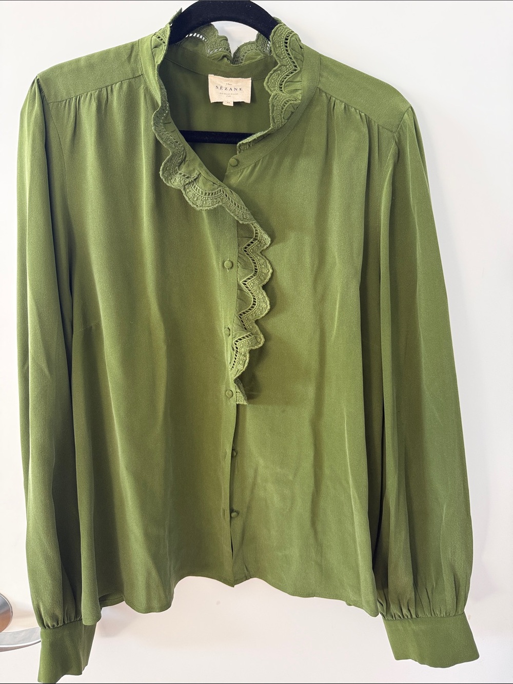 Sezane Silk Chlo Blouse - Olive Green